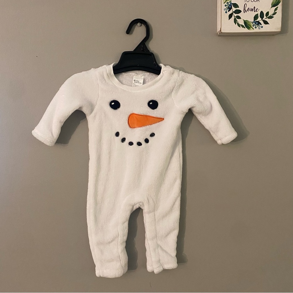 Baby Starters Fleece Snowman One Piece & Hat Winter Holiday Christmas Baby 6M